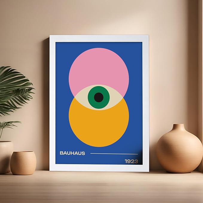 Poster Master Bauhaus Poster - Eye Print - Layered Circles ART - Graphic Design - Geometric Style - Chic Boho ART - Mid Century Modern - Living Room or Bedroom Decor - 16x20 White Framed
