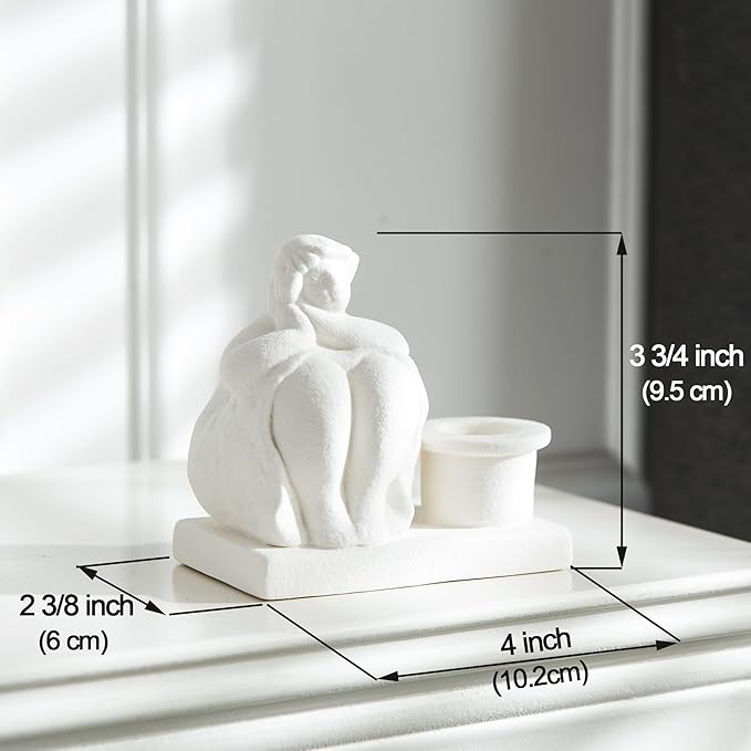 White Candle Holder, Handmade Ceramic Girl Candlestick Holders, Taper Candlelight Stand for Home Decor, Table Centerpiece and Coffee Table Decor