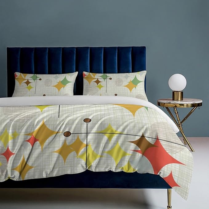 Mid Century Duvet Cover Sets Modern Mid Century Retro Grid Printed Lightweight Soft Quilt Cover Geometric Minimalist Abstract Soft Microfiber 3 Piece (1 Duvet Cover 90x102in + 2 Pillow Sham 20x30in)