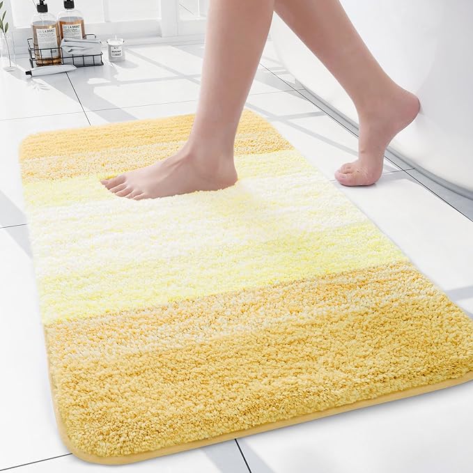 Arotive Microfiber Bathroom Rugs, Shaggy Soft and Absorbent Bath Rug, Non-Slip, Thick Plush Machine Washable Dry Bath Mats for Bathroom, Tub and Shower, 24x16, Light Yellow, Rectangular