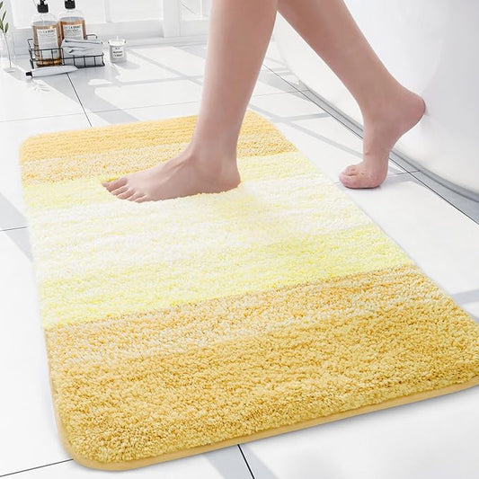 Arotive Microfiber Bathroom Rugs, Shaggy Soft and Absorbent Bath Rug, Non-Slip, Thick Plush Machine Washable Dry Bath Mats for Bathroom, Tub and Shower, 24x16, Light Yellow, Rectangular