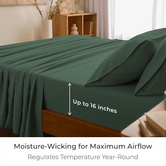 Mellanni Twin Sheets Set - 3 PC Iconic Collection Bedding - Hotel Luxury, Extra Soft, Cooling Bed Sheets - Wrinkle, Fade, Stain Resistant (Twin, Emerald Green)
