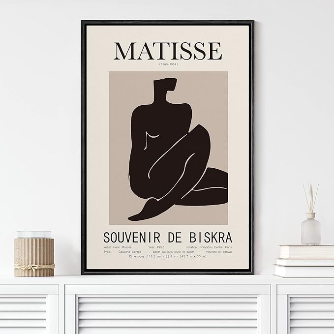 MUDECOR Framed Canvas Print Wall Art Henri Matisse Black & Tan Abstract Female Nude People Shapes Drawings Modern Art Minimalist Multicolor Cool for Living Room, Bedroom, Office - 24"x36" Black