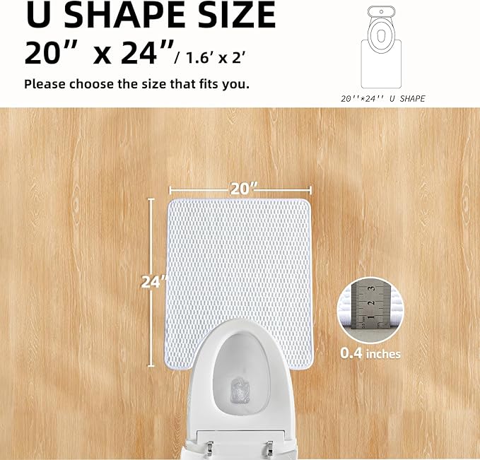 Toilet Rug, Thin Toilet Rugs U Shaped Washable Non Slip Absorbent Quick Dry Low Pile Toilet Mat, White 20"x24" U Shape