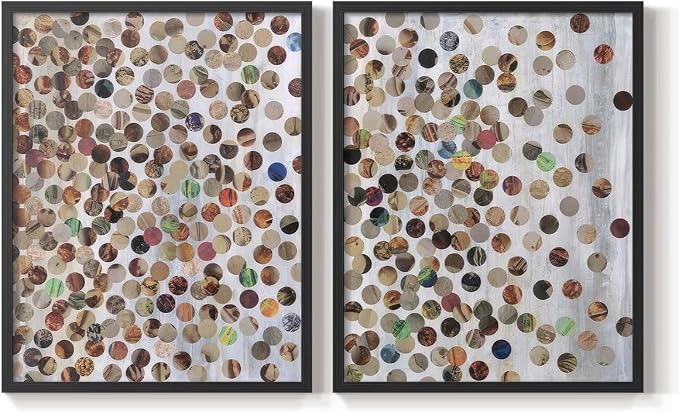 Renditions Gallery Set of 2 Peel & Stick Framed Prints, Textured Abstract Wall Art, Scattered Circular Cutouts Wall Decor, Re-Stickable - Ready to Hang - 16"x20" - Black Frame LT588