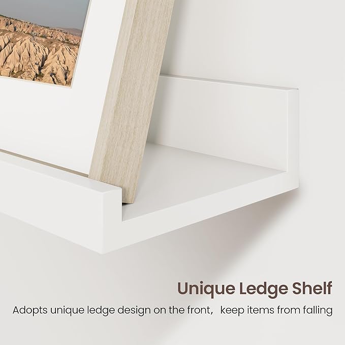 Axeman 48 Inch Floating Shelves | White Picture Ledge Shelf Set of 3 | Rustic Wood Wall Shelves with Lip | 48" White Picture Shelf for Wall with Ledge | Photo Shelves