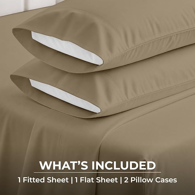 SGI bedding RV Short Queen Sheet Set 60x75, 600 TC Egyptian Cotton, 4 Piece Luxury Hotel Collection, Ultra Soft & Breathable, Fits RV Mattress Camper & Trailer, 15 Inch Pocket, Taupe