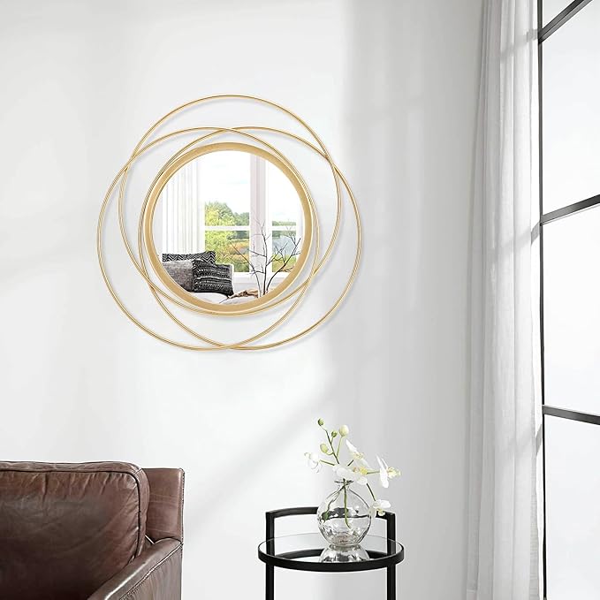 Large Gold Round Art Wall Mirror with Iron Metal Wire Frame Wall-Mounted Mirror for Home Decor Living Room Bedroom Bathroom Entryway 20"