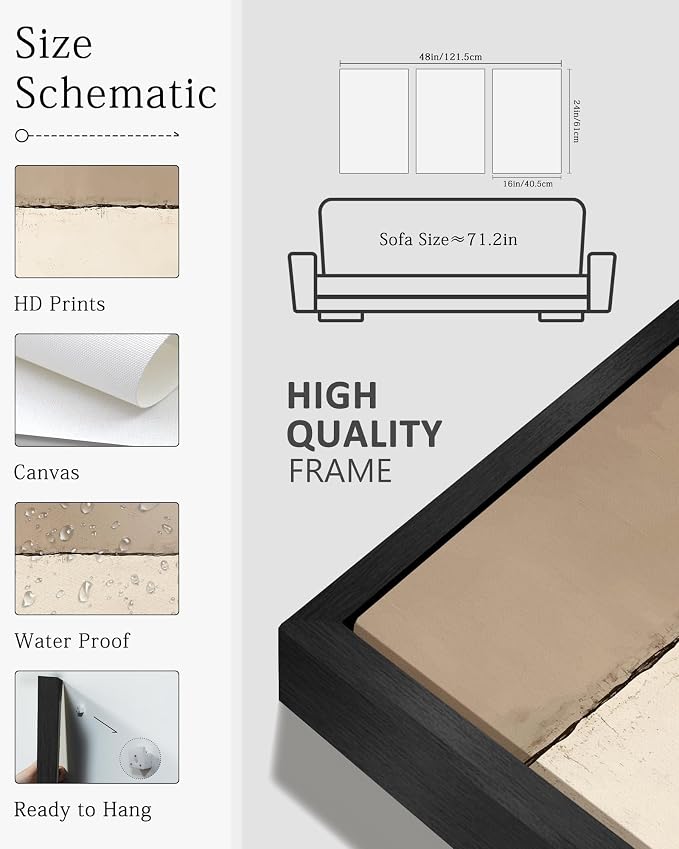 KUVIOKE Abstract Framed Wall Art Minimalist Beige Gray Pastel Watercolor Wall Decor Modern Illustration Neutral Art Painting Home Decor 16x24in (Black Framed)