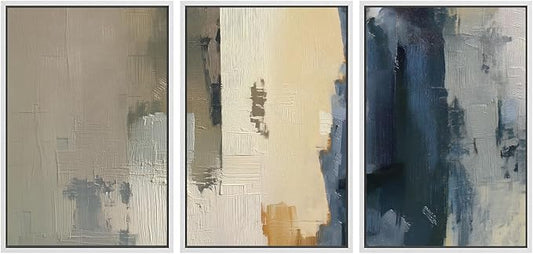 SIGNWIN Framed Canvas Print Wall Art Set Modern Neutral Color Block Abstract Illustrations Modern Art Decorative Boho Relax/Zen Nordic for Living Room, Bedroom, Office - 24"x36"x3 White