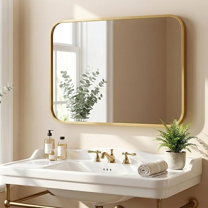 2-Pack 22x30 Inch Antique Gold Bathroom Vanity Mirrors | Flush Mount Deep Set Metal Wall Mirror for Over Sink | HD Shatterproof Glass, Rustproof