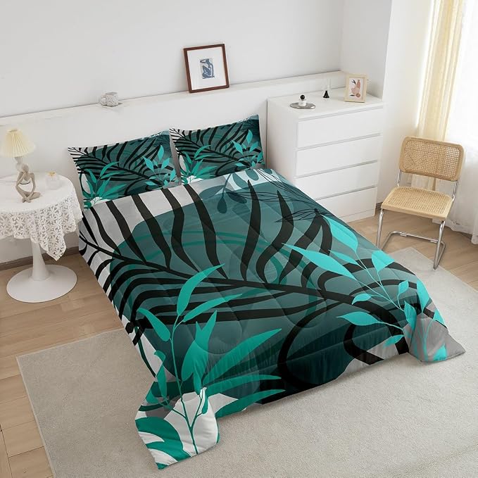 Erosebridal Aesthetic Minimalist Comforter Set Twin Blackish Green Grey Bedding Set, Modern Mid Century Bedding Comforter Sets Abstract Artwork Duvet, Quilted Comforter with 1 Pillowcase
