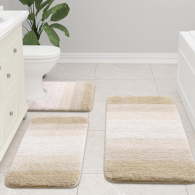 Arotive Microfiber Bathroom Rugs, Shaggy Soft and Absorbent Bath Rug, Non-Slip, Thick Plush Machine Washable Dry Bath Mats for Bathroom, Tub and Shower, 70x24, Light Beige, Rectangular
