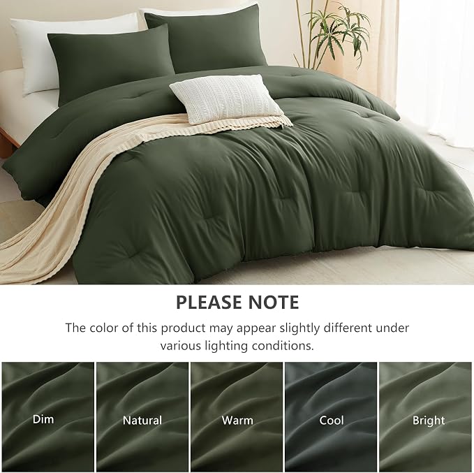 CozyLux King Size Comforter Set Dark Green, 3 Pieces Lightweight Down Alternative Quilted Bedding Sets, All Season Soft Breathable Solid Comforter with 2 Pillowcases, Luxury Bed Set Gift for Home