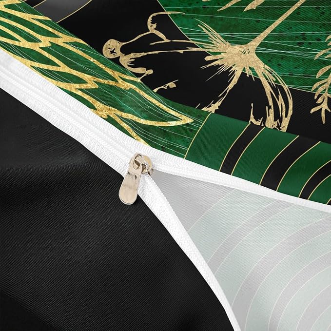 Mid Century Modern Duvet Cover Toddler Size for Kids Teens Adults - Green and Black Abstract Comforter Cover Boho Minimalist Aesthetic Bedding Set Chic Modern Geometric Bohemian Floral Bed Set