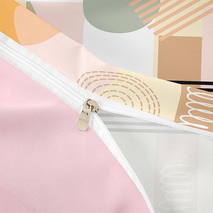 Erosebridal Pink Yellow Abstract Queen Comforter Cover for Kids Teens Girls | Colorful Geometric Duvet Cover Minimalist Circle Modern Bed Set Boho Contemporary Aesthetic Bedding Set