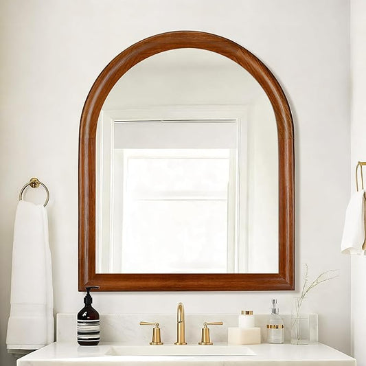 Tanmicoshomy Wood Arched Bathroom Mirror for Wall 30x36 Inch, Wall Mirrors with Tempered Glass for Living Room, Bedroom or Entryway