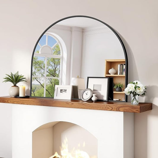 CIRCUMI Arched Wall Mirror, 36"x30" Black Arched Mirror with Tempered Glass, Metal Frame, Large Size for Entryway Table, Mantel,Living Room,Over Sink,Arch Mirror for Decor,Shatterproof&Crystal-Clear