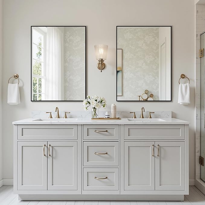2-Pack Bathroom Mirrors for Over Sink 24" x 32", Black Metal Frame Rectangle Wall Mirror, Modern Farmhouse Vanity Mirror(Horizontal/Vertical)