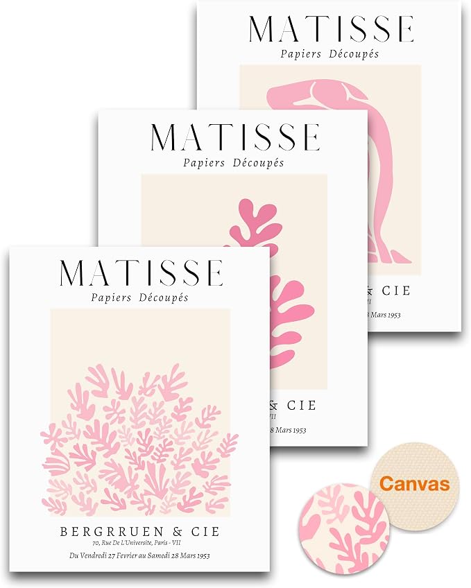 HesenDot Unframed Matisse Pink Wall Art,12x16in Canvas Prints Set of 3, Modern Abstract Wall Decor Posters,Minimalist Home Decoration for Living Room Bedroom Office, Unframed