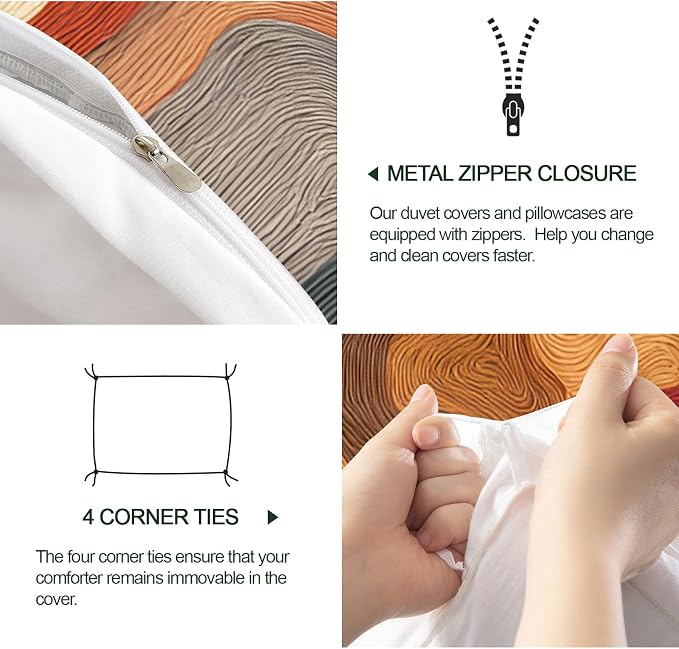 Fall Abstract Duvet Cover King Size, Abstract Bedding Set 3 Piece, Grey Brown Patterned Comforter Cover with Zipper Soft Microfiber, 2 Pillowcases