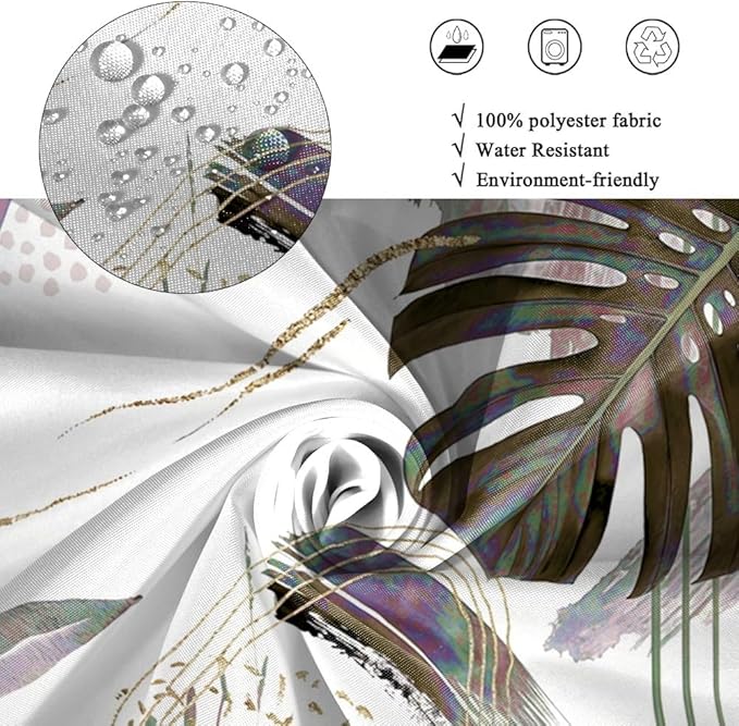 Mid Century Boho Shower Curtain Dark Brown and Purple Palm Leaf Abstract Minimalist Aesthetic Bathroom Decor Watercolor Plant Bathtub Curtain Washable Waterproof Polyester Fabric with Hooks 69x70 Inch