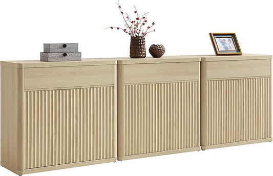 SICOTAS Buffet Cabinet with Storage - Accent Fluted Storage Cabinet with 6 Doors & 3 Drawers Sideboard Credenza Buffet Table Console Cabinets for Living Room Kitchen Dining Room Entryway Office