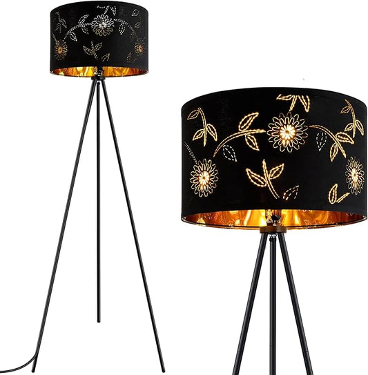 BoostArea Flower Tripod Floor Lamp, Mid Century, 8W LED Bulb, Decorative Lamp Shade, Black Metal Pole, Suitable for Living Room, Bedroom, Study, Office
