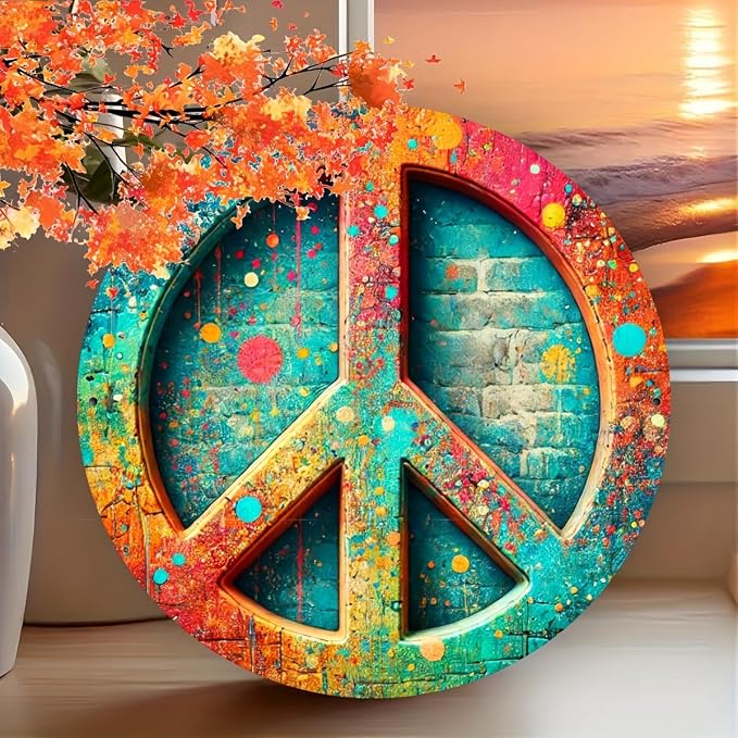 Vintage Peace Sign Metal Tin Wall Art, 8x8" - Perfect for Home, Bar, Cafe & Garage Decor