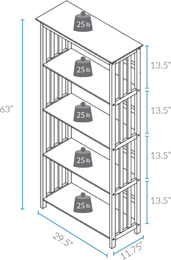 Casual Home Mission Style 5-Shelf Bookcase, Espresso