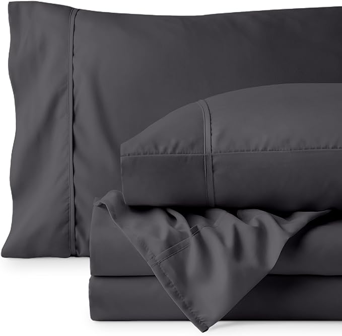 Bare Home Split Head Flex King Sheet Set - 1800 Ultra-Soft Microfiber Bed Sheets - Double Brushed - Deep Pockets - Easy Fit - 4 Piece Set - Bedding Sheets & Pillowcases (Forged Iron Grey)