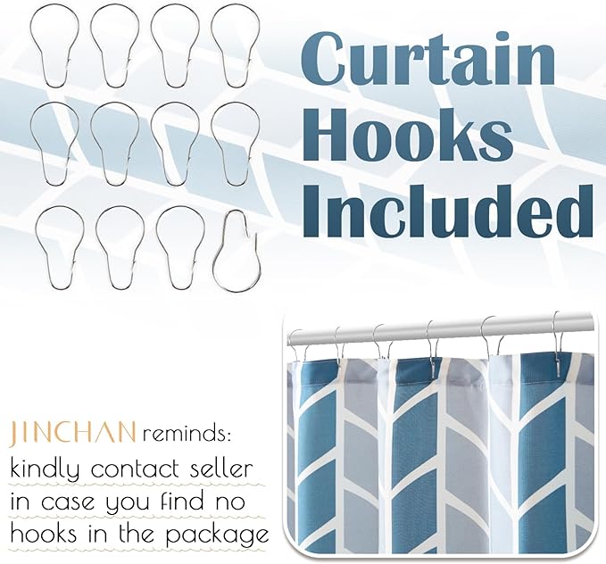 jinchan Blue and White Geometric Shower Curtain Chevron Arrow Farmhouse Shower Curtains for Bathroom Modern Waterproof Fabric with 12 Hooks 70x72 Inches