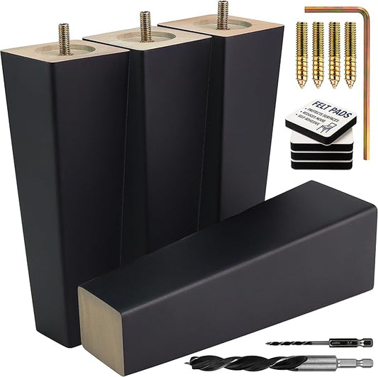 Airy Abode Premium Black Square Furniture Legs (Full Install Kit) - Pick Your Size and Color