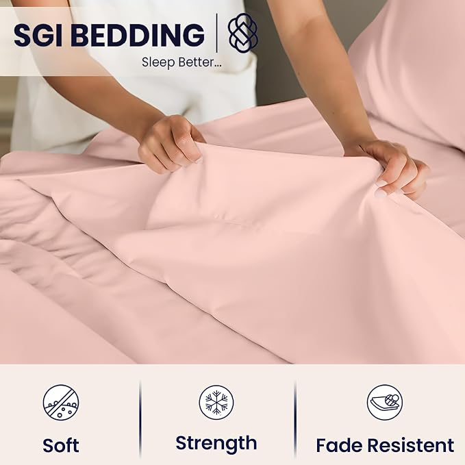 SGI Split King Sheet Set for Adjustable Bed Egyptian Premium Cotton 600 Thread Count Sheets for Sleep Number Bed 15" Deep Pocket 5 Pc Set with 2 Twin XL Fitted Sheets Soft Breathable -Peach