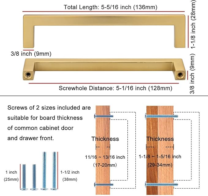 KOOFIZO Solid Square Brushed Gold Kitchen Cabinet Handles Gold Cabinet Pulls, 10 Pack 5 Inch Gold Hardware for Kitchen Cabinets Drawers Dresser Cupboard Bedroom Bathroom