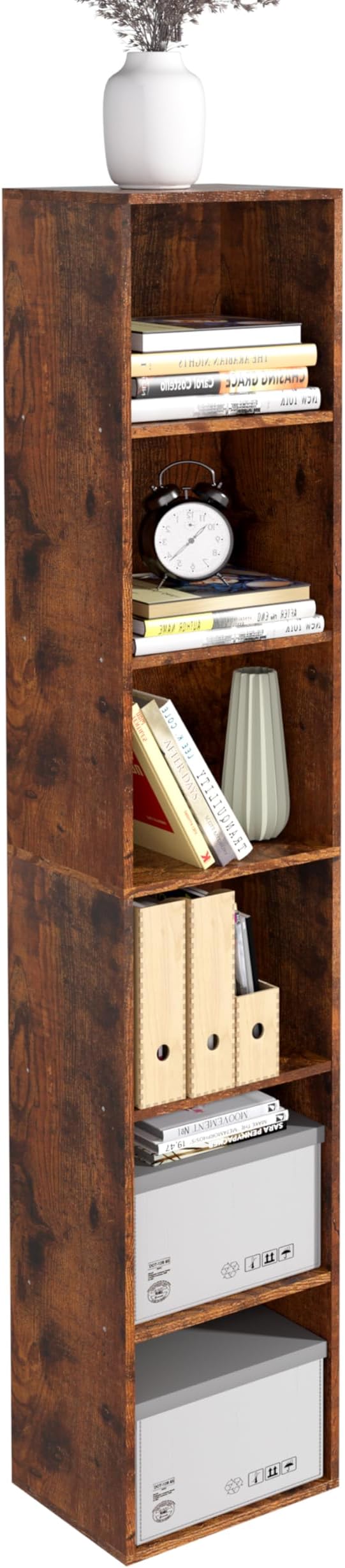 6-Tier Wooden Cube Storage Organizer, 62 Inch Tall Bookcase & Display Shelf with 6 Open Cubes, Freestanding DIY Closet Shelving Unit for Living Room Office(Retro Brown, 6 Cube-W(11.8inch)