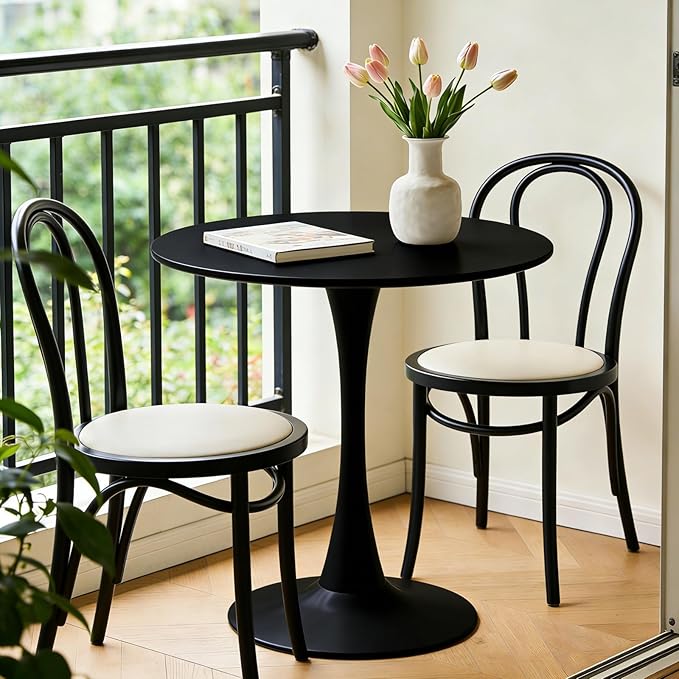31.5" Tulip Table Round Dining Room Table, Mid-Century Modern Small Kitchen Table for 2-4 Persons, Leisure Coffee Table for Living Room Balcony Bistro Office (Black, 31.5")