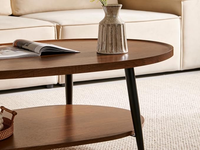 Saint Mossi Oval Wood Coffee Table, Mid-Century Modern Coffee Table, Double Layer Center Table for Living Room, D47xW23.6xH15, Espresso