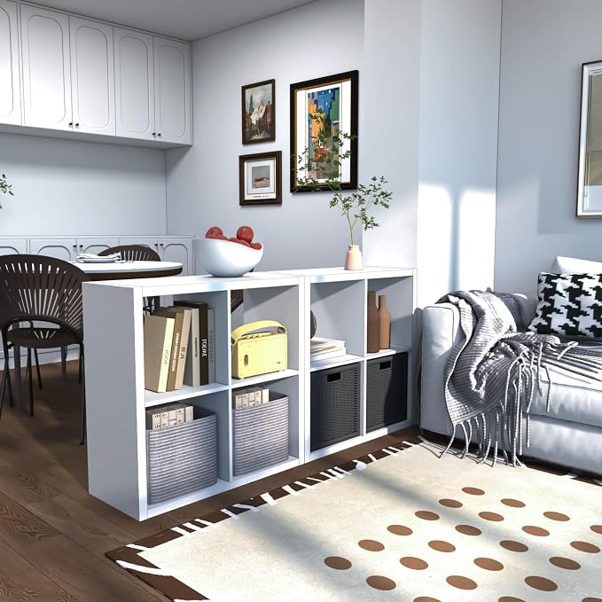 Endearing Limons【2026 Wooden Thick Border 4 Cube Shelf Storage Organizer with Anti-Tipping Kits + Reversible Open Back Bookcase (11 * 11 Unit Cell White)