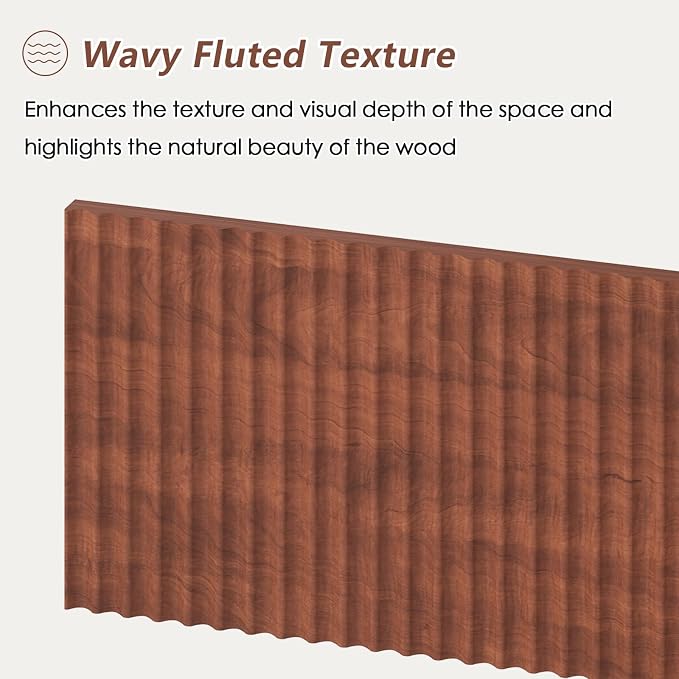 YOMILUVE Fluted Computer Desk with 2 Drawers, 39 Inch Small Computer Desk with Storage, Compact Writing Study Desk for Small Spaces, Red Walnut