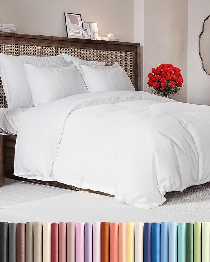 Duvet Cover Cal King Size - Extra Soft Cal King Size Duvet Cover - Lightweight & Breathable - Easy Care & Fade Free with Zipper Closures & Ties - 104" x 98" Inches - (White) Comforter Not Included
