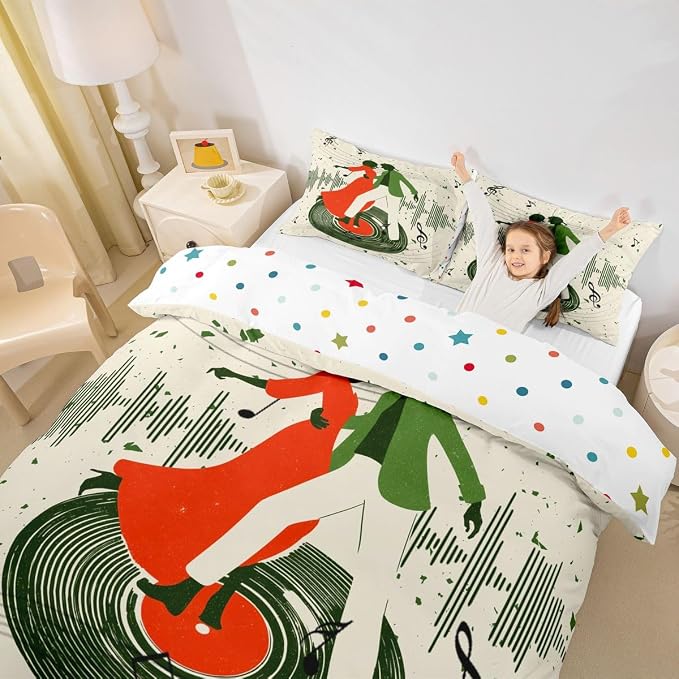 Erosebridal Retro Music Bedding Set Queen for Adults - Romantic Couple Dance Duvet Cover Vintage Vinyl Record Comforter Cover,Trendy Musical Notes Bed Set