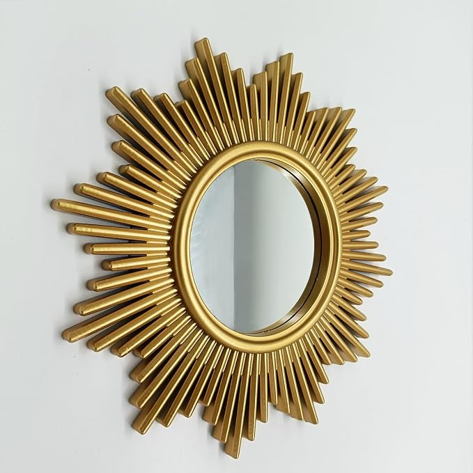 Gold Mirrors for Wall Pack of 1. Round Mirrors.12 Pointed Star Shape.Decorative Mirrors.Wall Mirrors for Decor Home Decor.Plastic Frames.Glass Mirrors.Sun Gold Color.