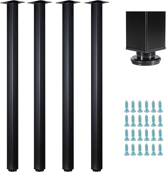 WUHUANGKAKA 36 Inch Adjustable Metal Furniture Legs, Square Office Table Legs,DIY Workbench, Casual Dining Table, etc. Black(Set of 4) with Floor Protectors.