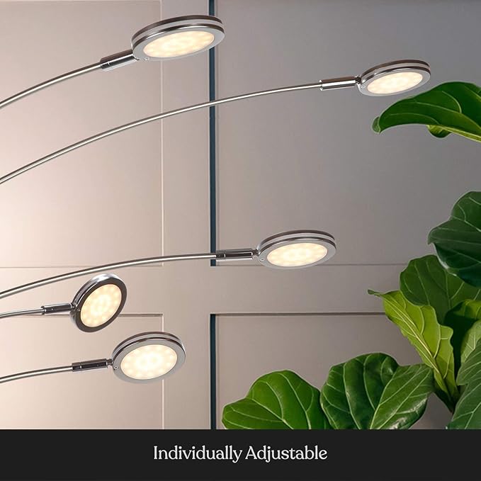 Brightech Orion Arc Floor Lamp for Living Room, Tree Floor Lamp with 5 Adjustable Arms, Multi-Head Standing Lamp with Flexible Rotating LEDs for Bedroom, Dorm - Bright Hanging Lighting - Satin Nickel
