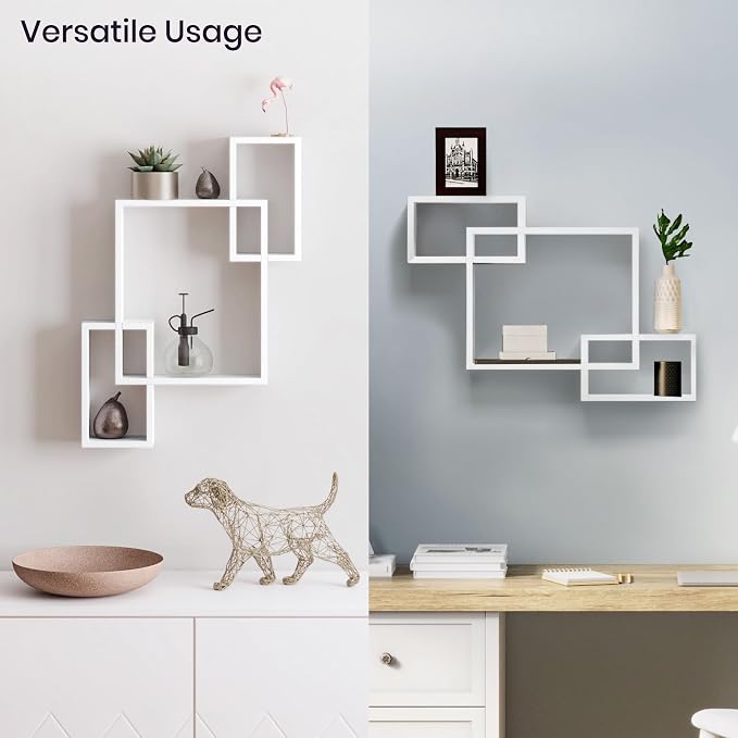 Ballucci Wooden Interweave Floating Wall Mounted Shelves, Horizontal and Vertical Display Storage Shelf for Living Room Bedroom Entryway Hallway Bathroom, 26" x 16", White