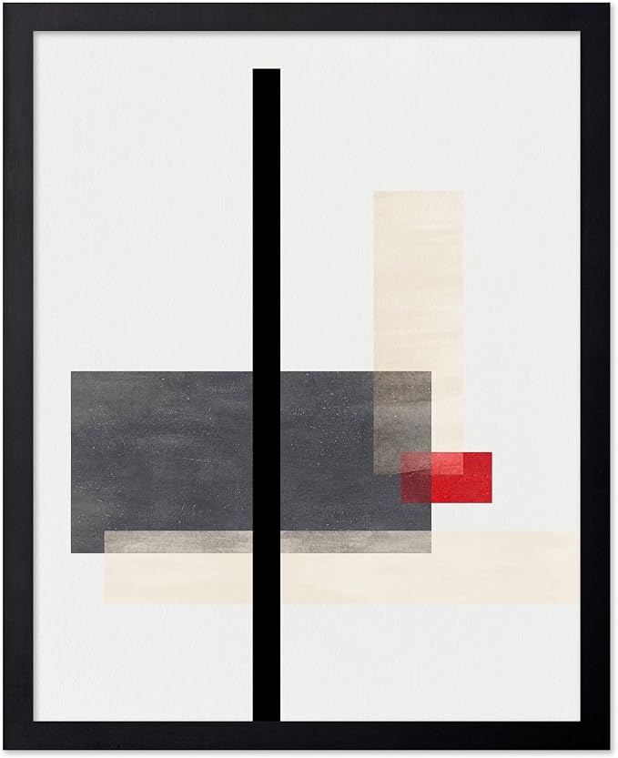 Poster Master Geometric Poster - Composition Print - Abstract Design - Mid Century Modern Artwork - Line Drawing - Illustration Design - Great Office or Bedroom Wall Decor - 16x20 Black Framed