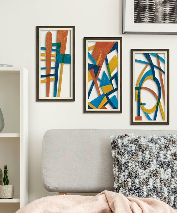 Putuo Decor 3PC Mid Century Modern Wall Art Set, Vintage Geometric Abstract Wall Art for Living Room and Bedroom, Minimalist Wall Decor for Home Decoration