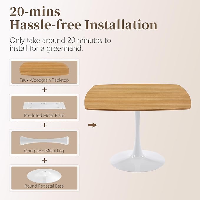Square Dining Table,42.1" Tulip Table with Metal Pedestal,15-Minute Quick Assembly,Mid Century Modern Leisure Table for Kitchen Small Places Cafe (Faux Oak)