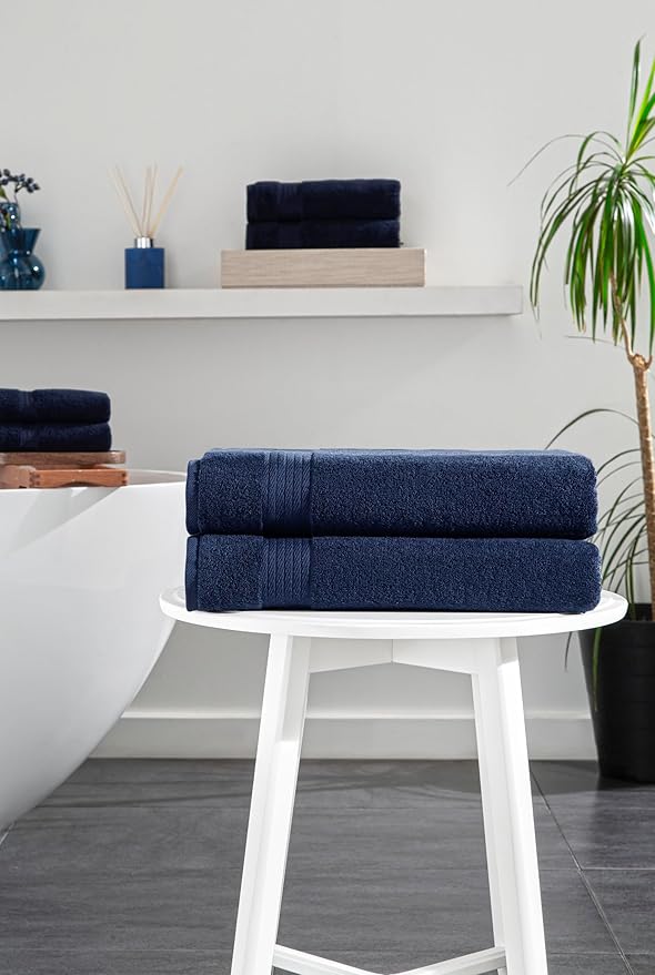 Ozdilek 2-Piece Bath Towels, 30x60 550GSM– 30x60 Inches, 100% Turkish Cotton, Luxury Quick Dry, Extra Large, Fade-Resistant, Eco-Friendly, Spa Towel, Cotton Towel (Navy Blue)